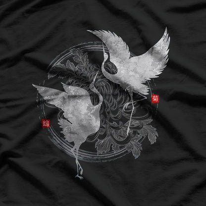 Dancing Cranes – Elegant Japanese Nature Art Gift Love T-Shirt