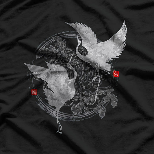 Dancing Cranes – Elegant Japanese Nature Art Gift Love T-Shirt