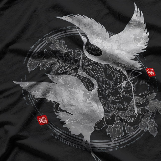 Dancing Cranes – Elegant Japanese Nature Art Gift Love T-Shirt