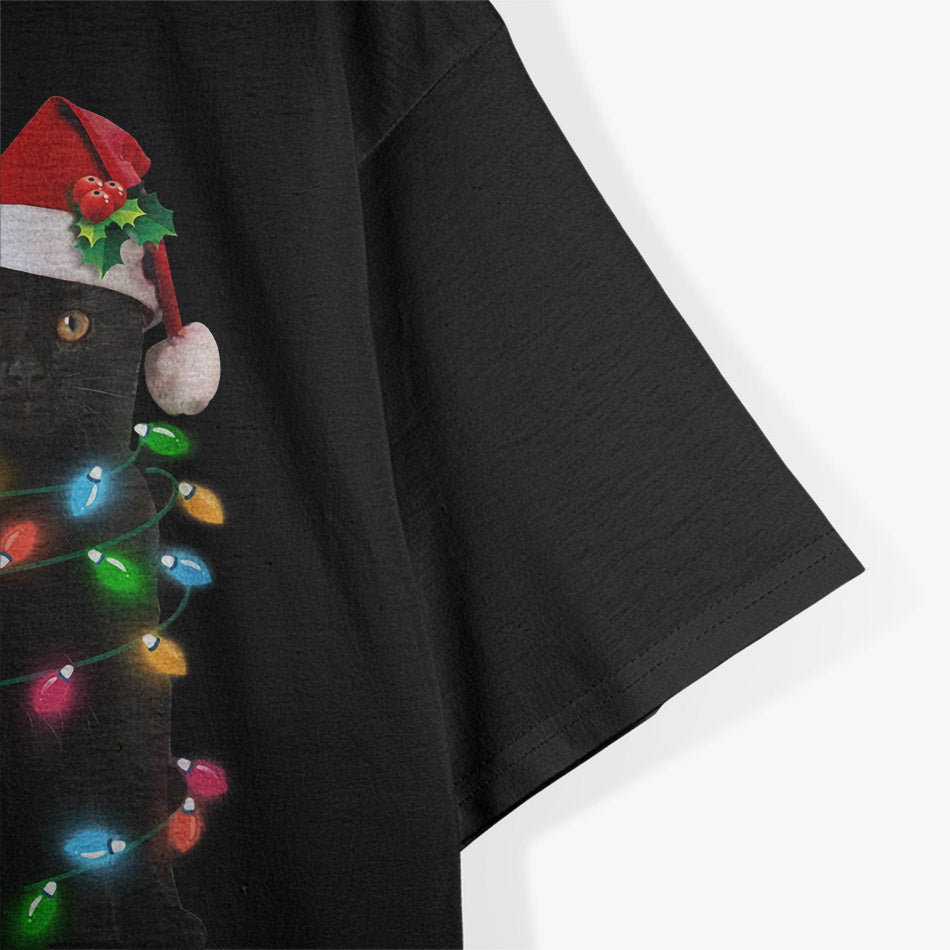 Black Cat Christmas Light T-Shirt