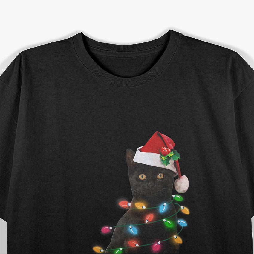 Black Cat Christmas Light T-Shirt