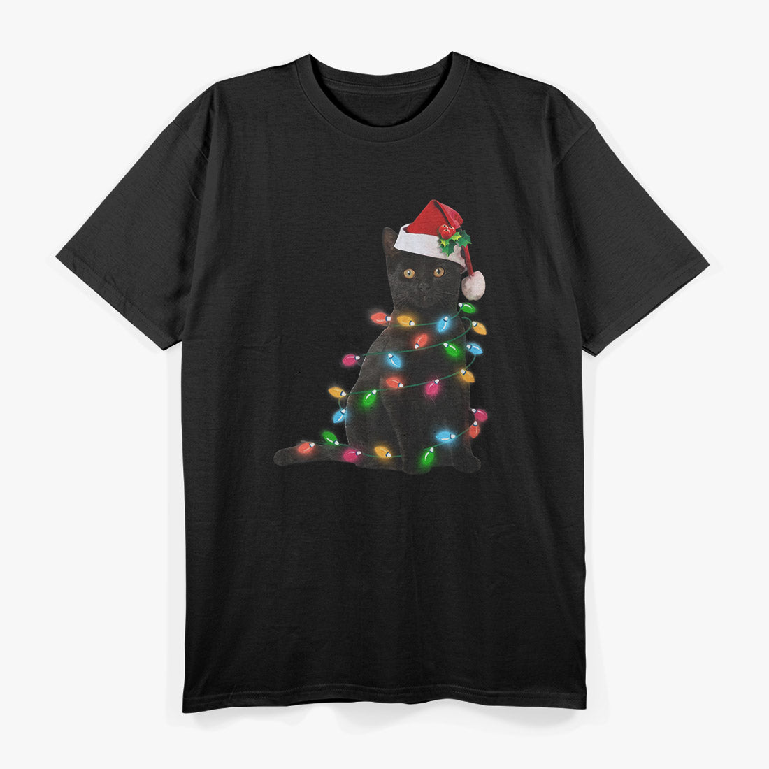 Black Cat Christmas Light T-Shirt