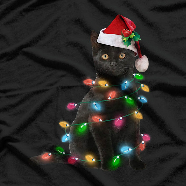 Black Cat Christmas Light T-Shirt