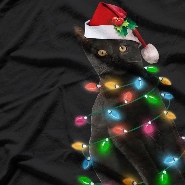 Black Cat Christmas Light T-Shirt