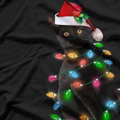 Black Cat Christmas Light T-Shirt