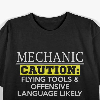 Funny Mechanic Caution Flying Tools Humor Graphic T-Shirt