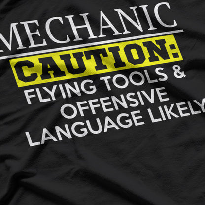 Funny Mechanic Caution Flying Tools Humor Graphic T-Shirt