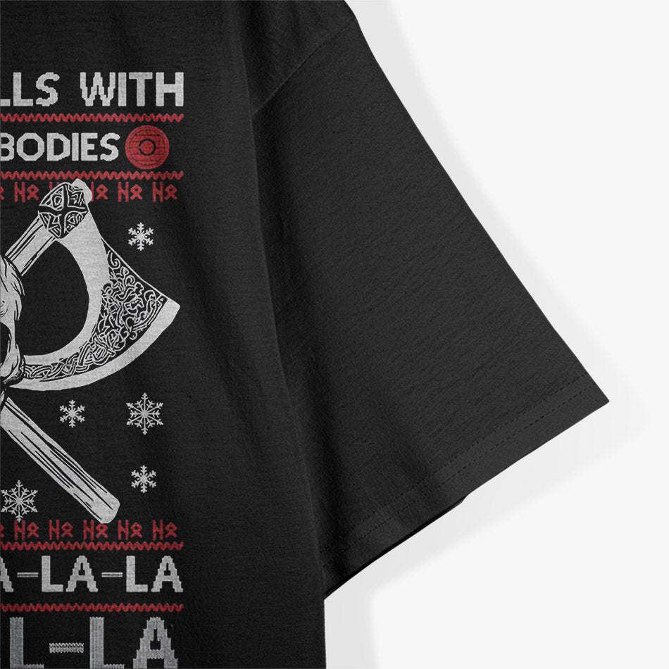 Deck the Halls With Skulls – Funny Viking Christmas Graphic T-Shirt