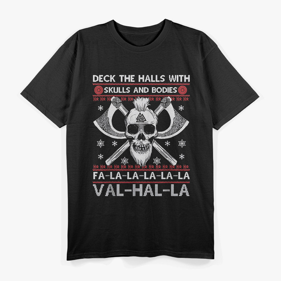 Deck the Halls With Skulls – Funny Viking Christmas Graphic T-Shirt