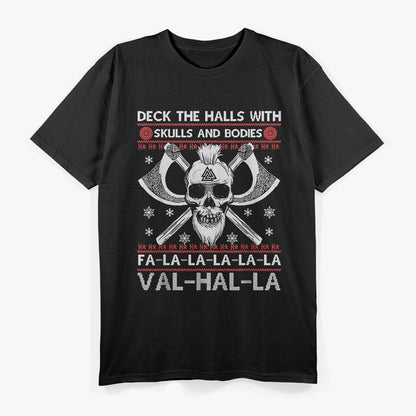 Deck the Halls With Skulls – Funny Viking Christmas Graphic T-Shirt