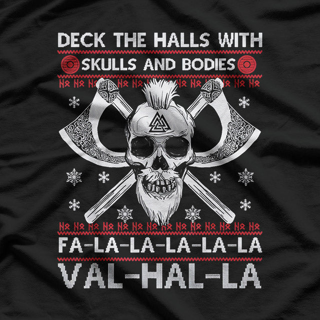 Deck the Halls With Skulls – Funny Viking Christmas Graphic T-Shirt