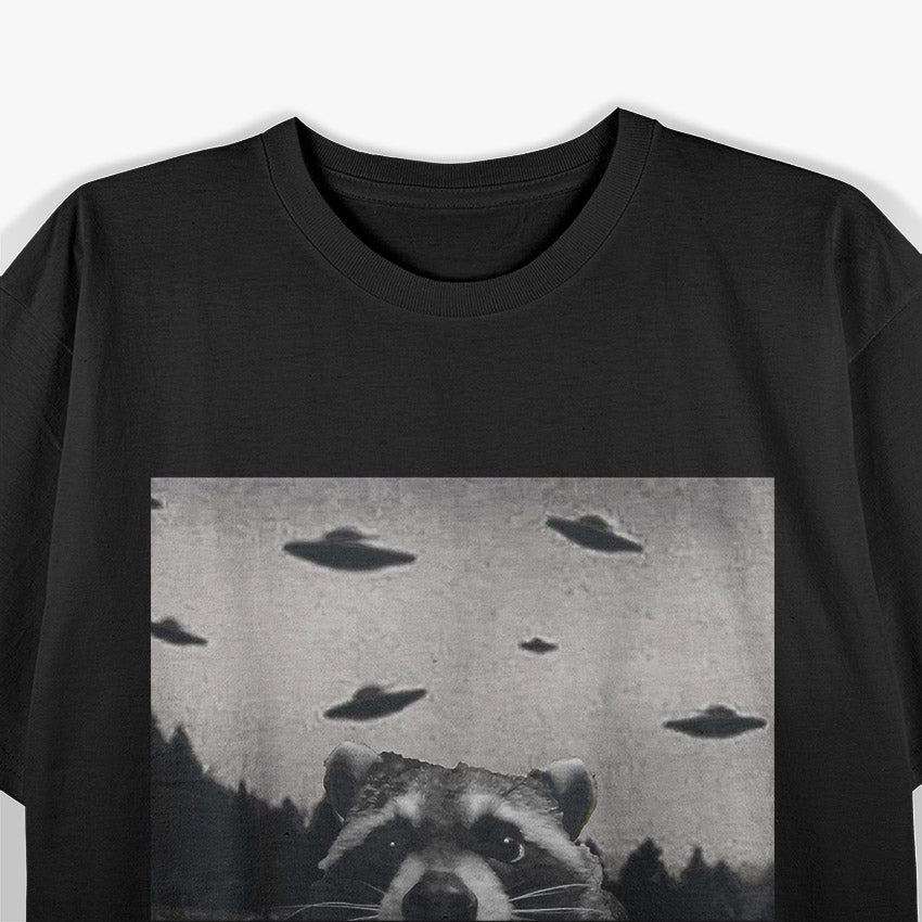 Alien UFO Funny Raccoon Abduction Meme T-Shirt