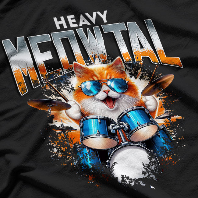 Heavy Metal Cat Drummer Meowtal Funny Music Lover T-Shirt