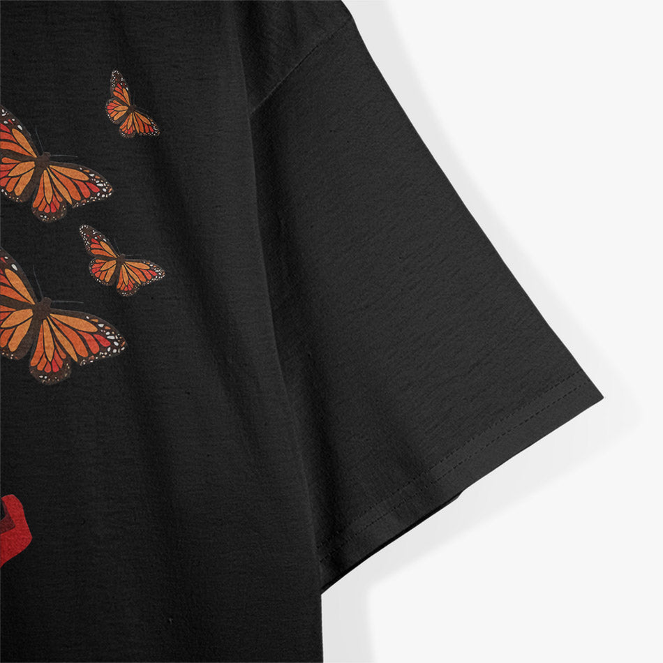 Beautiful Red Flower And Butterfly Nature Art T-Shirt