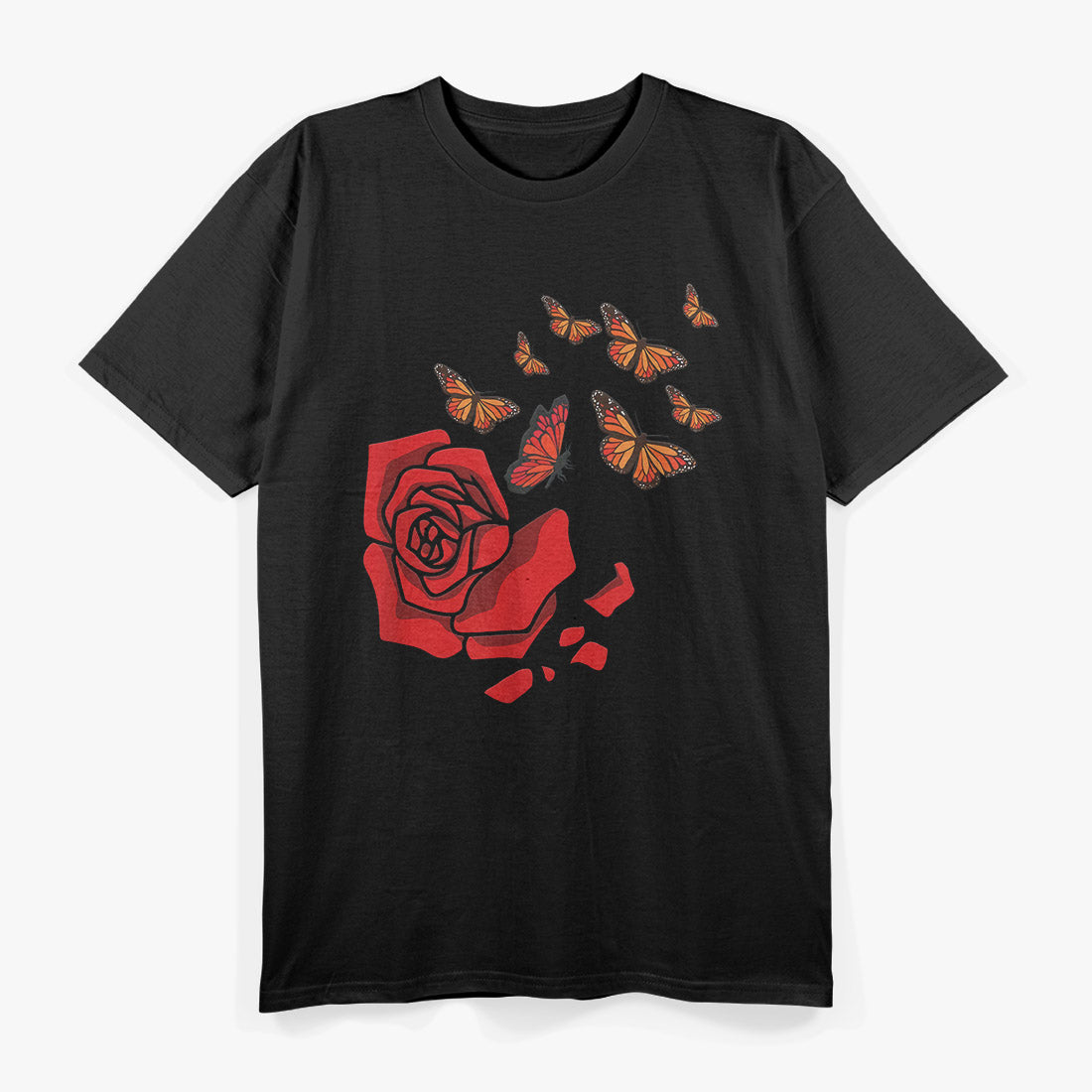 Beautiful Red Flower And Butterfly Nature Art T-Shirt