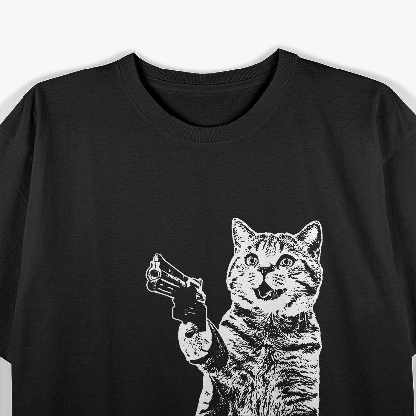 Funny Cat with Gun Sarcastic Humor T-Shirt