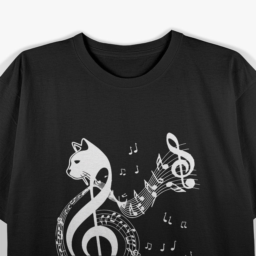 Music and Cats Lover Treble Clef Funny Cat Graphic T-Shirt