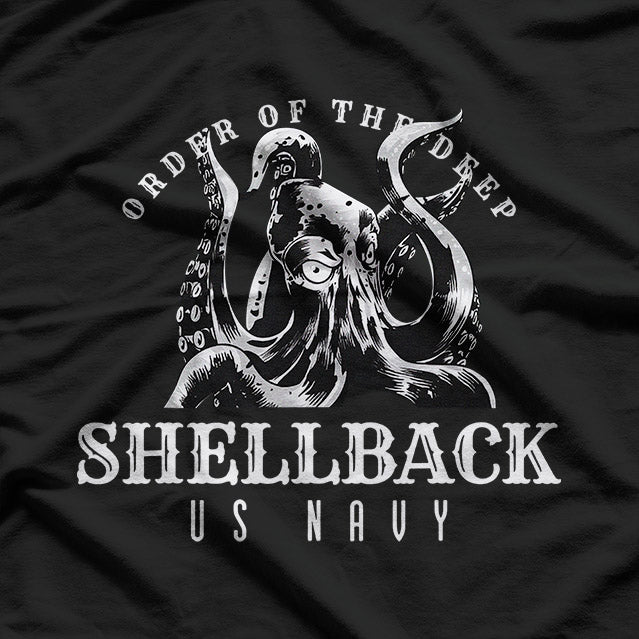 Shellback Deep Sea Serpent Navy Crossing the Line Graphic T-Shirt
