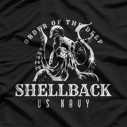 Shellback Deep Sea Serpent Navy Crossing the Line Graphic T-Shirt