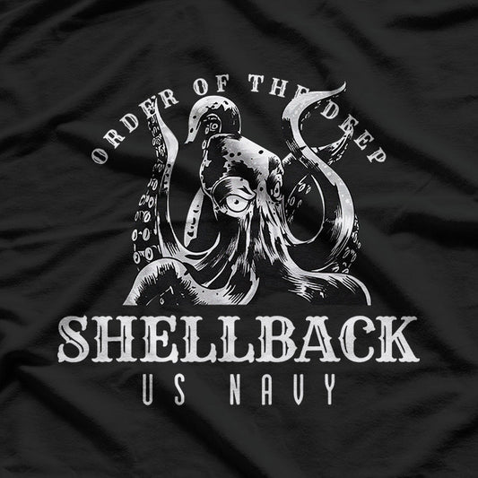 Shellback Deep Sea Serpent Navy Crossing the Line Graphic T-Shirt