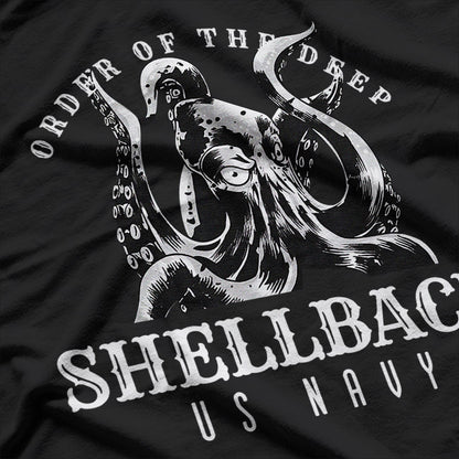 Shellback Deep Sea Serpent Navy Crossing the Line Graphic T-Shirt