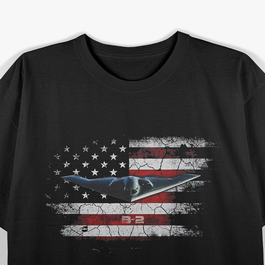 B-2 Spirit Bomber: Stealth & Power with US Flag T-Shirt