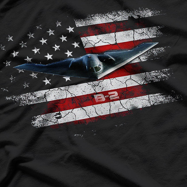 B-2 Spirit Bomber: Stealth & Power with US Flag T-Shirt
