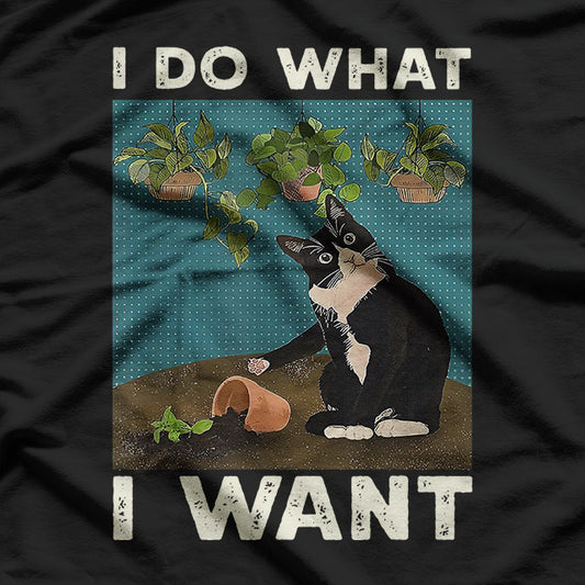 Funny Tuxedo Cat Gardening – Cute Cat Lover Gift T-Shirt