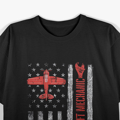 Aircraft Mechanic – Aviation Tech & American Flag Design T-Shirt