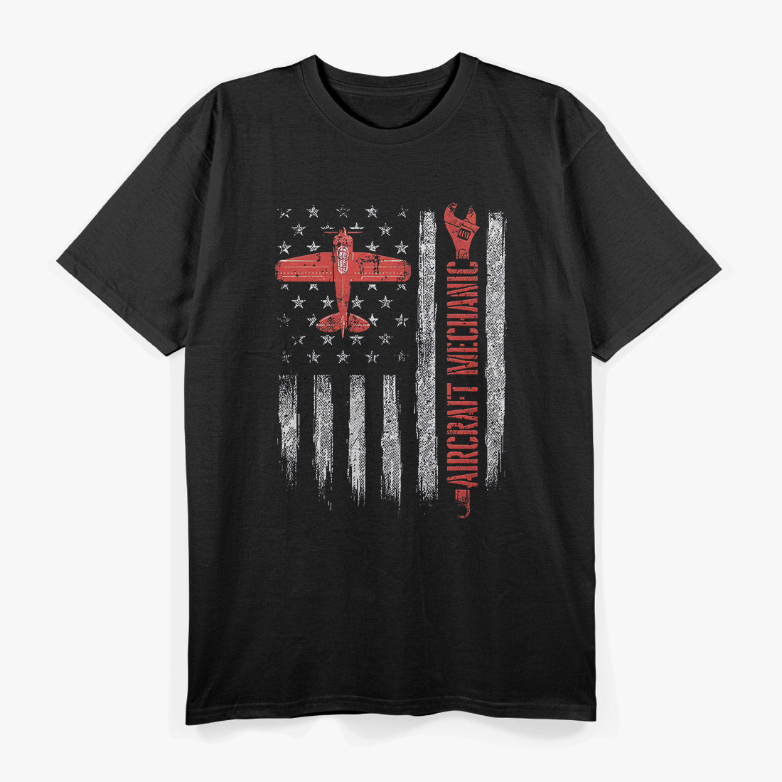 Aircraft Mechanic – Aviation Tech & American Flag Design T-Shirt