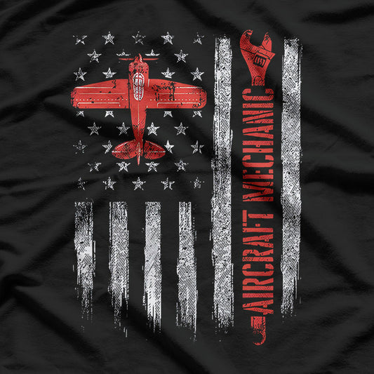 Aircraft Mechanic – Aviation Tech & American Flag Design T-Shirt
