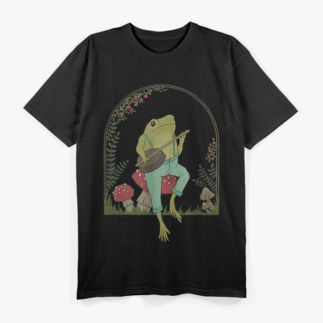 Frog Playing Banjo on Mushroom T-Shirt