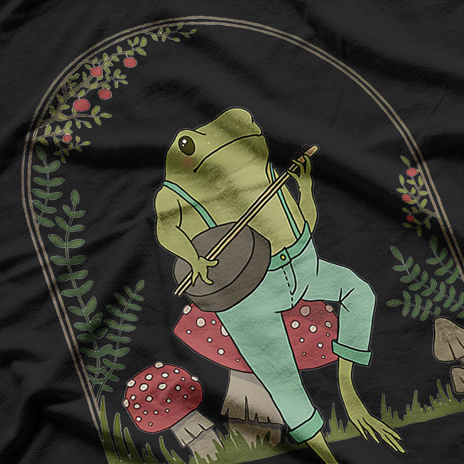 Frog Playing Banjo on Mushroom T-Shirt