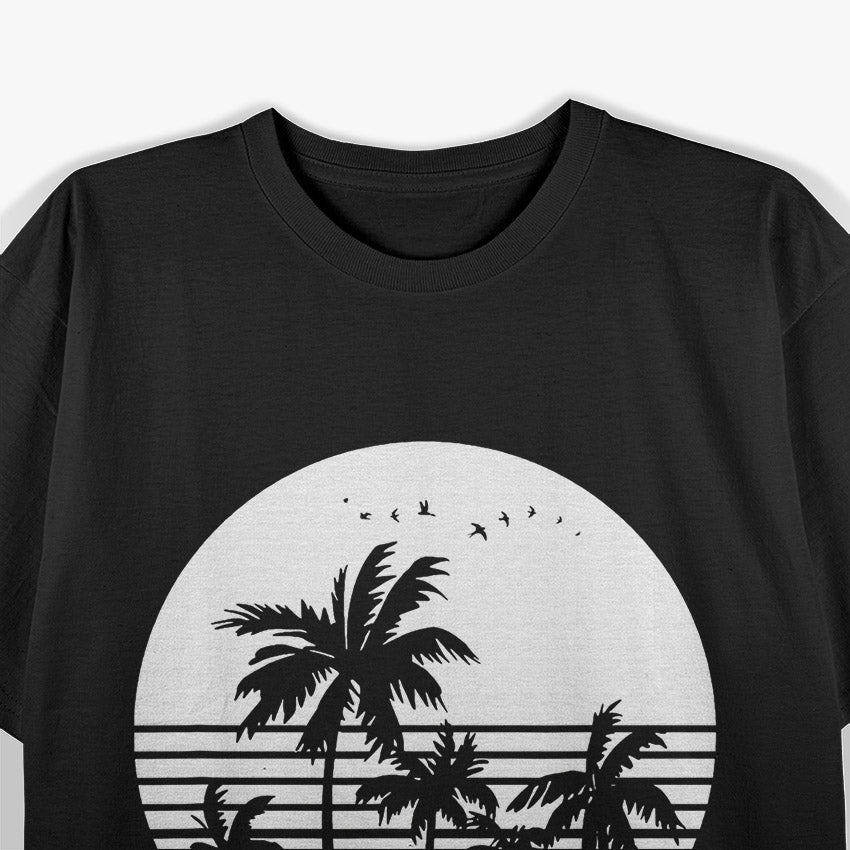 Vintage Birds Sunset Beach Palm Trees Aesthetic Summer T-Shirt