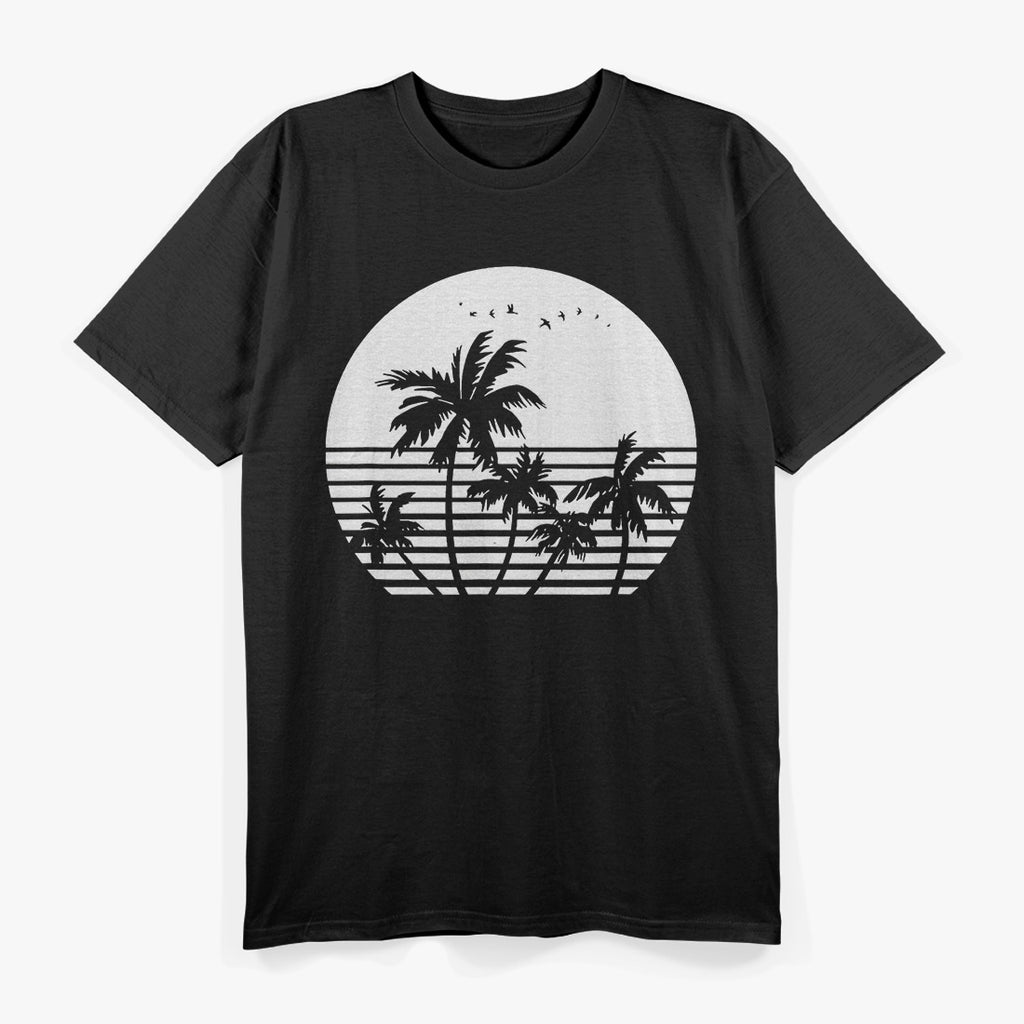 Vintage Birds Sunset Beach Palm Trees Aesthetic Summer T-Shirt