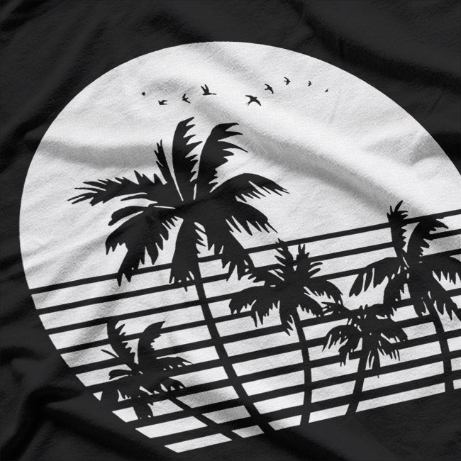 Vintage Birds Sunset Beach Palm Trees Aesthetic Summer T-Shirt