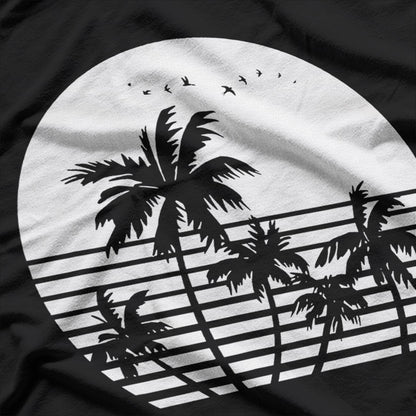 Vintage Birds Sunset Beach Palm Trees Aesthetic Summer T-Shirt