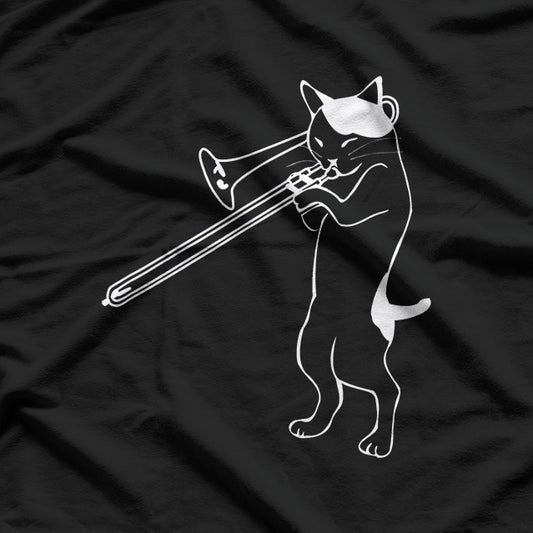 Funny Cat Playing Trombone Music Graphic T-Shirt