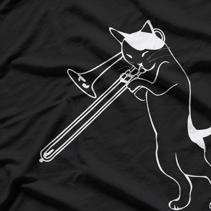 Funny Cat Playing Trombone Music Graphic T-Shirt