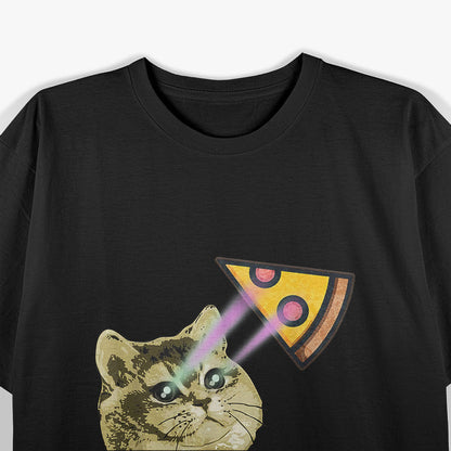 Cat Meme Laser Eyes Pizza Lover T-Shirt