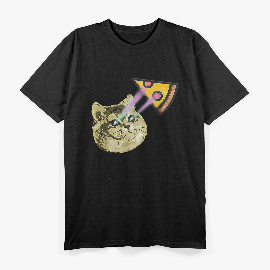 Cat Meme Laser Eyes Pizza Lover T-Shirt