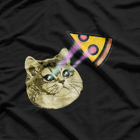 Cat Meme Laser Eyes Pizza Lover T-Shirt