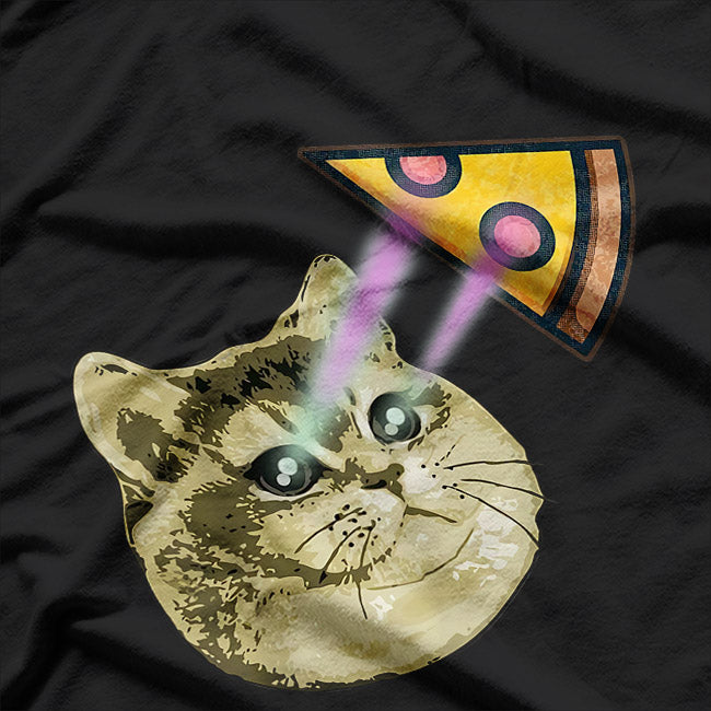 Cat Meme Laser Eyes Pizza Lover T-Shirt