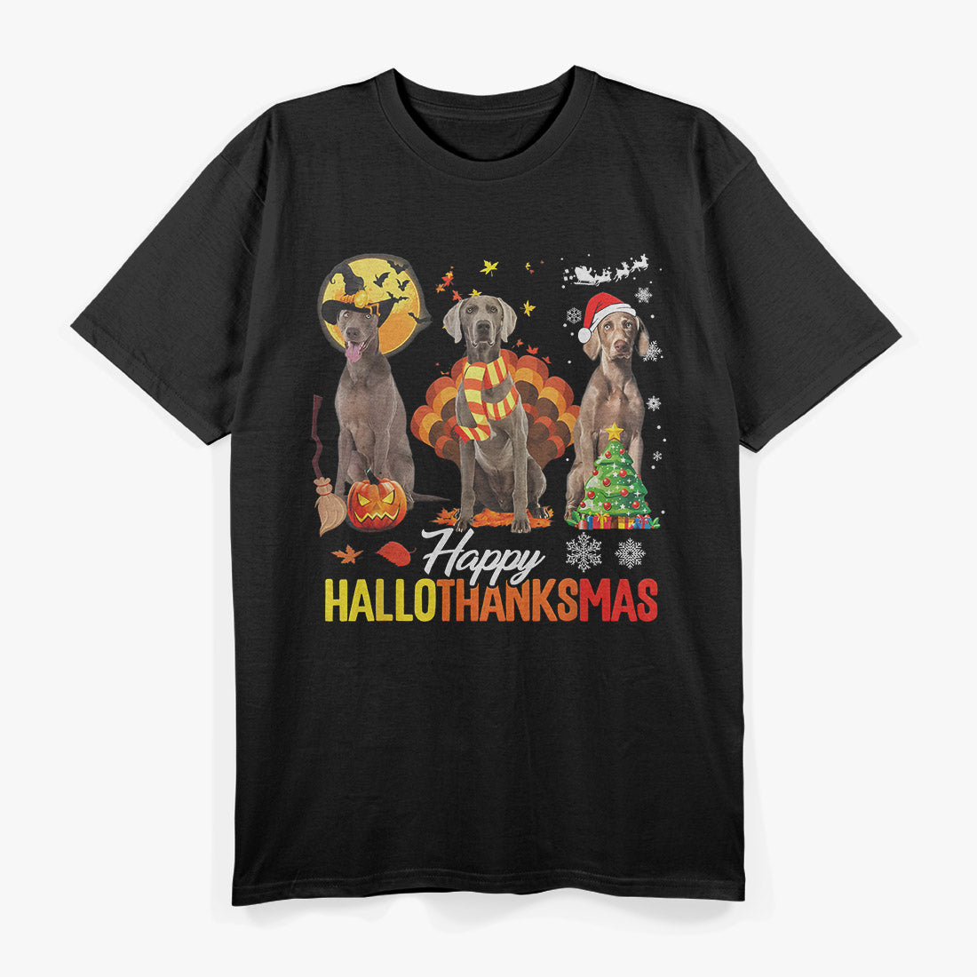 Weimaraner Happy Hallothanksmas Fun Holiday Pet Lover T-Shirt