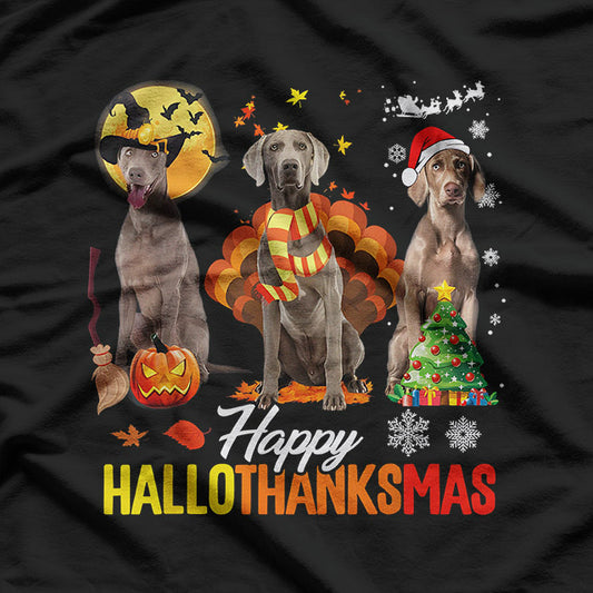 Weimaraner Happy Hallothanksmas Fun Holiday Pet Lover T-Shirt