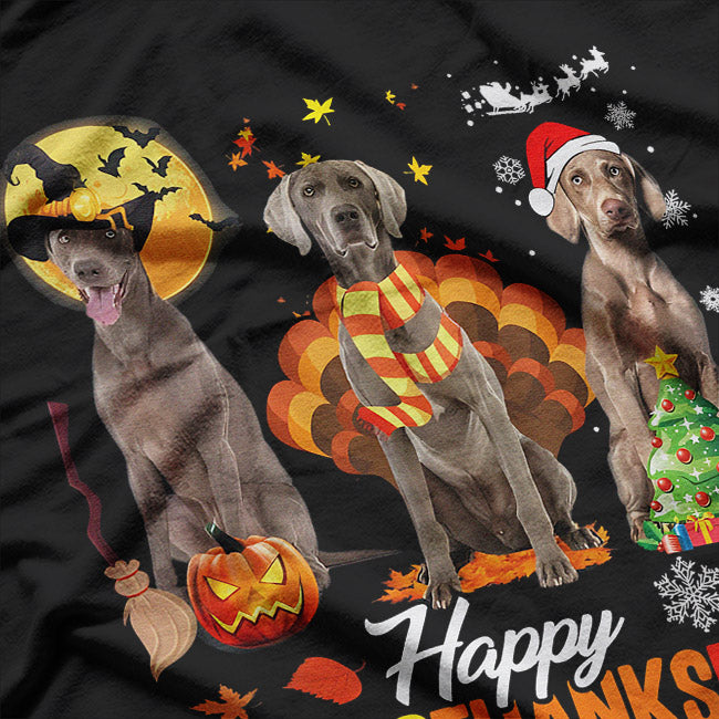 Weimaraner Happy Hallothanksmas Fun Holiday Pet Lover T-Shirt