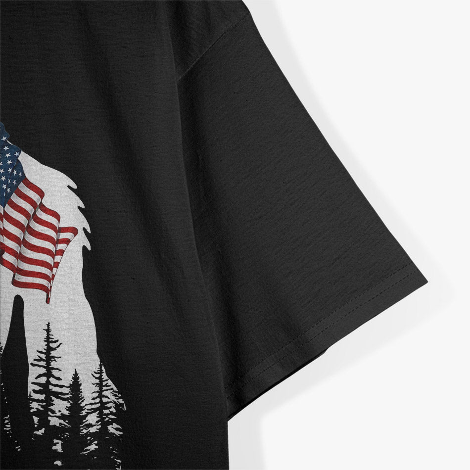 Bigfoot Rock On Funny Sasquatch American Flag T-Shirt