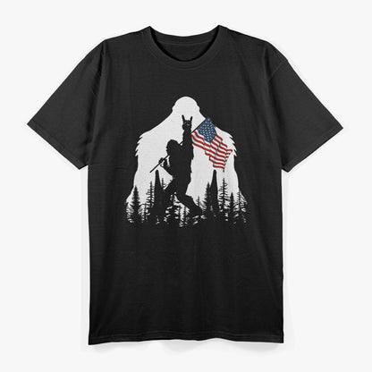 Bigfoot Rock On Funny Sasquatch American Flag T-Shirt