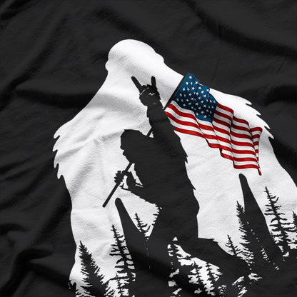 Bigfoot Rock On Funny Sasquatch American Flag T-Shirt