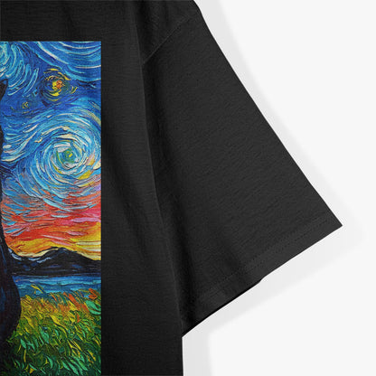 Tuxedo Black And White Cat Starry Night T-Shirt